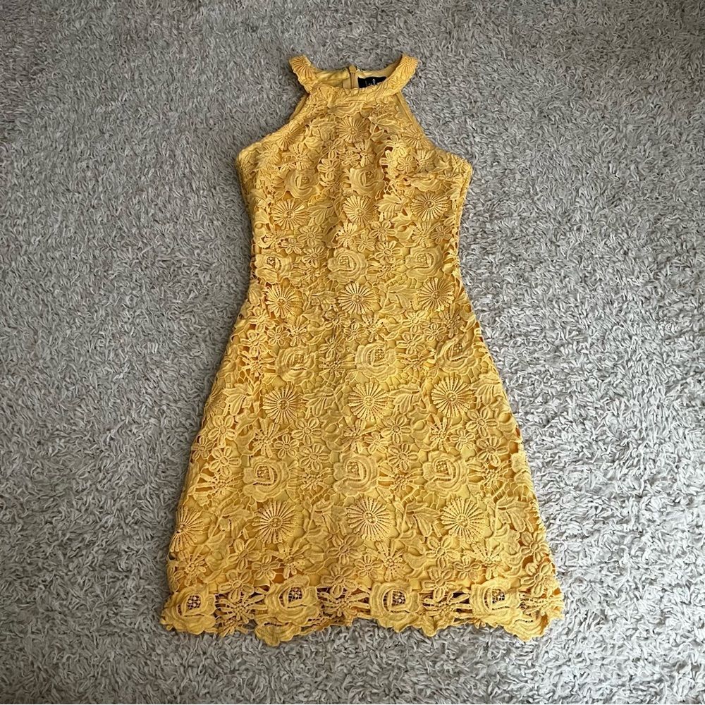 Lulus Love Poem Yellow Lace Mini Dress size xs